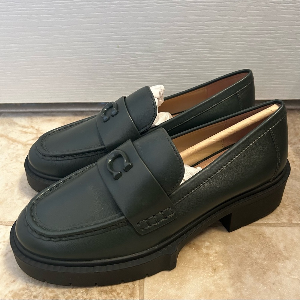 Coach Leah Amazon Green Leather Loafers Women’s Size 6.5 - Picture 2 of 9